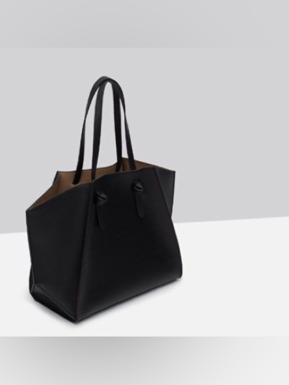 Zara faux Black Leather Tote Bag with Contrast Interior